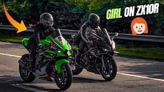 Girl  Riding Kawasaki ZX10R  GIRL CHALLENGE ME ON ZX10R vs Bmw S1000RR