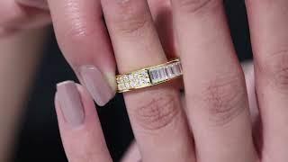 Gold Moissanite Designer Full Eternity Band for Men, Baguette and Round Moissanite Wedding Ring