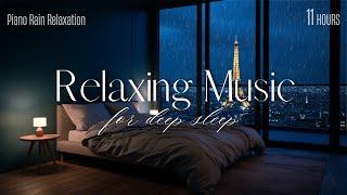 FALL INTO SLEEP INSTANTLY - Stress Relief with Piano Music & Rain Falling Outside Bedroom in City