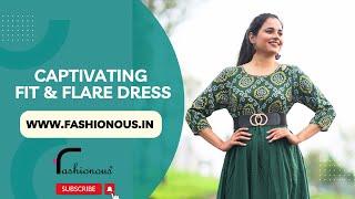 Chic Silhouette: Contemporary Green Printed Fit & Flare Dress | Fashionous