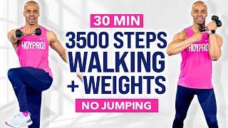 30 Minute Fast Walking Workout With Dumbbells | 3500 Steps | No Jumping | Walk at Home With Weights