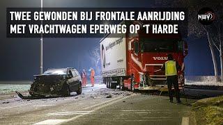 Twee gewonden bij frontale aanrijding tussen een vrachtwagen en een auto Eperweg N309