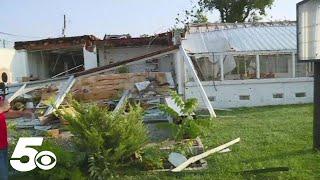 Tornado damage near downtown Rogers, Arkansas