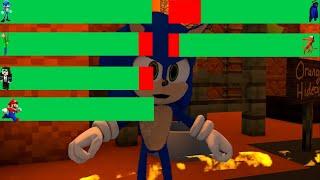 Craftastic Rainbow Friends Sonic, Baldi, Steve and Mario vs Blue, Orange and Green with Healthbars