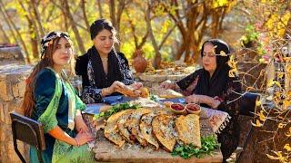 COOKING CHICKEN QUESADILLAS WITH FRESH BREAD IN THE VILLAGE  IRAN VILLAGE LIFE