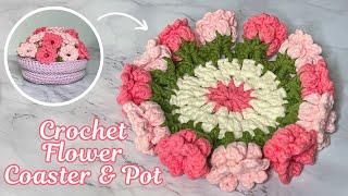 Crochet Flower Coasters And Pot Tutorial Part One | Beautiful Crochet Project DIY