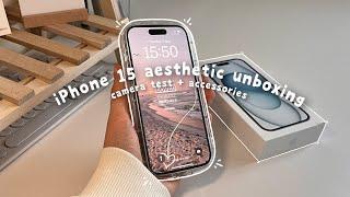   iphone 15 blue (128gb) aesthetic unboxing,camera test & accessories 