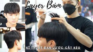 Kĩ Thuật Đan Lược Cắt Kéo Và Tỉa Tóc Trên Phom Tóc Layer Bám Đuổi | Ng . Tuấn Barber 17