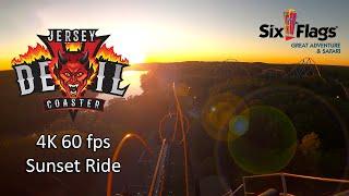 Jersey Devil Coaster Sunset Ride - 4k 60 fps - Six Flags Great Adventure