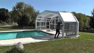 Retractable Pool Enclosures- Woman Opens Enclosure Manually