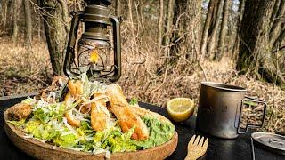 Bushcraft Cooking [CEASAR Salad über FEUER  ] ASMR , alone in the wood