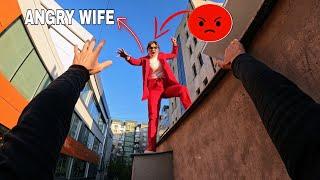 ESCAPING ANGRY WIFE @DumitruComanac (Epic Parkour Chase POV)