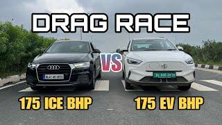 AUDI Q3 VS MG ZSEV DRAG RACE ! CAN QUATTRO SAFEGUARD THE ICE ENGINES ?