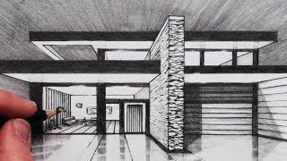 How to Draw a House in 1-Point Perspective: Vanishing Point