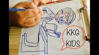 kkg kids| how to draw a busy study boy  | study table