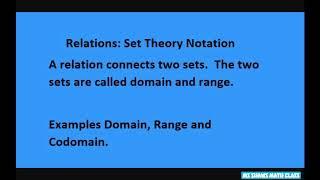 Introduction to Relations. Set Notation. Examples Domain, Range and Codomain