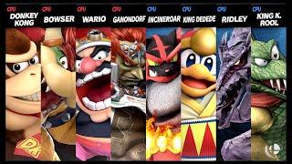 Donkey Kong and Bowser and Wario and Ganondorf VS Incineroar and King Dedede and Ridley King K. Rool