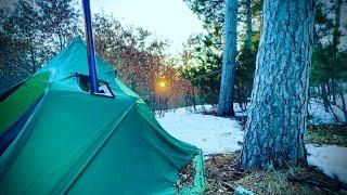 Tipi Hot Tent Winter Camping In Deep Forest #wildcamping #solo #camping