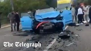 Schoolboys injured in Lamborghini crash with Royal Mail van