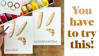 Try These Watercolour Techniques: Underpainting vs Glazing | Cute Croissants!