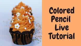 Colored Pencil Tutorial - Halloween Cupcake Drawing Live Art Chat