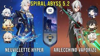 C0 Neuvillette Hypercarry and C0 Arlecchino Vaporize | Genshin Impact Abyss 5.2 Floor 12 9 Stars