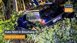 EICHENZELL: Unfall auf der B 27 - Auto fährt in Böschung