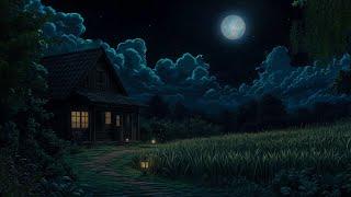 Japanese Countryside Night  Cozy Wooden House & Soothing Nature Sounds for Sleep & Relaxation