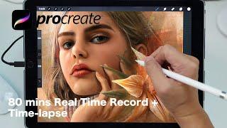 How to Procreate portrait painting 80mins Real time record + Time-lapse