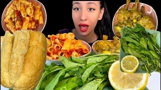 ASMR Creamy Mushroom Chicken + Tomato Pasta & Arugula | Eating Sounds No Talking