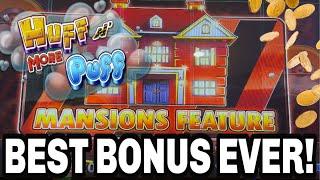 FULL SCREEN OF MANSIONS!  MASSIVE HUFF N MORE PUFF MANSION FEATURE JACKPOT!