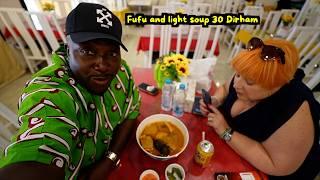 Ghanaian Food - Amazing LOCAL CHOP BAR in Deira Dubai, Fufu Light soup, BANKU PALM-NUT SOUP!