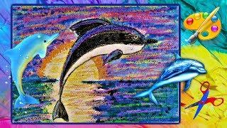 Рисование восковыми мелками и акварелью/ Дельфин/ Easy painting / For children/  A Dolphin