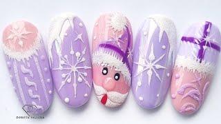 Purple Christmas nail art . Purple Winter nail art, learn 5 quick and easy nail designs