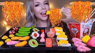 ASMR SUSHI GUMMY JELLY, ROMEN JELLY NOODLES, NIGIRI GUMMY JELLY, SHRIMP GUMMY, CANDY MUKBANG 먹방