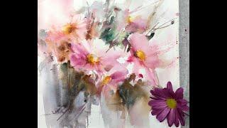 Watercolor/Aquarela - Demo - Pink Daisies