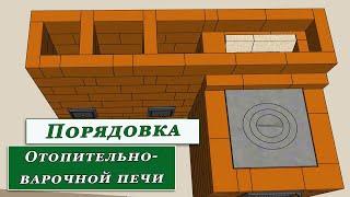 Порядовка печи с варочной плитой.  Груба или  отопительный щиток.