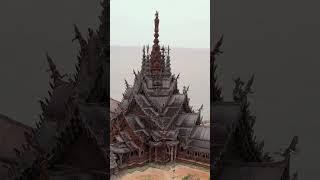 Sanctuary of Truth: A Majestic Aerial View of Thailand’s Wooden Marvel