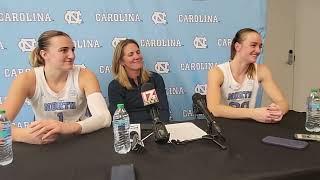 Alyssa Ustby, Coach Courtney Banghart and Lexi Donarski after UNC's opening-game win. #UNC