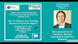 Dr Willy Renandya: How to Enhance your Teaching, Research, and Service Impact