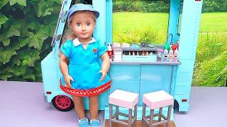 Our Generation Doll Works at the Ice Cream Truck ! PLAY DOLLS explore professions for kids
