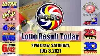 Swertres|3D and EZ2|2D Lotto 2PM Draw, Saturday, July 3, 2021