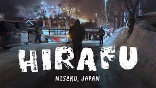 Hirafu Village, Niseko, Japan Night Walk: Food Trucks, Night Skiing, Sub-Freezing Temperatures in 4K