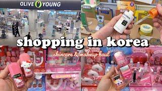 shopping in Korea vlog  skincare & makeup haul ️ Oliveyoung hello kitty makeup collection 올영세일