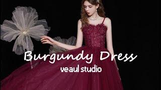 Glitter Burgundy Prom Dress with Spaghetti Straps | Veaul