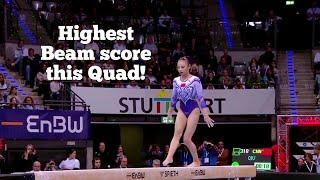 Chinese Qiu Qiyuan  takes GOLD  on Beam with HUGE 15,500  + Reaction - Apparatus Finals 2024