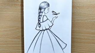 A Girl with Butterfly Drawing / Easy Pencil Sketch for Beginners