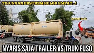 WOW COOL...! TRAILER CONQUERS NARROW ROAD WITH FOUR CURVES || ALMOST HAPPENED TRAILER VS TRUCK