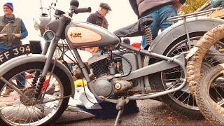 GREETINGS from KEMPTON PARK Motorcycle Autojumble - 1928 Velocette Bette Kick-Starts and makes NOISE