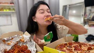 PIZZA & WINGS MUKBANG AFTER CRYING ALL DAY | EAT WITH ME